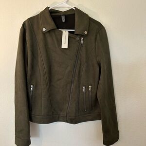 NWT Alya Francescas Large Womens Moto Jacket Olive Green